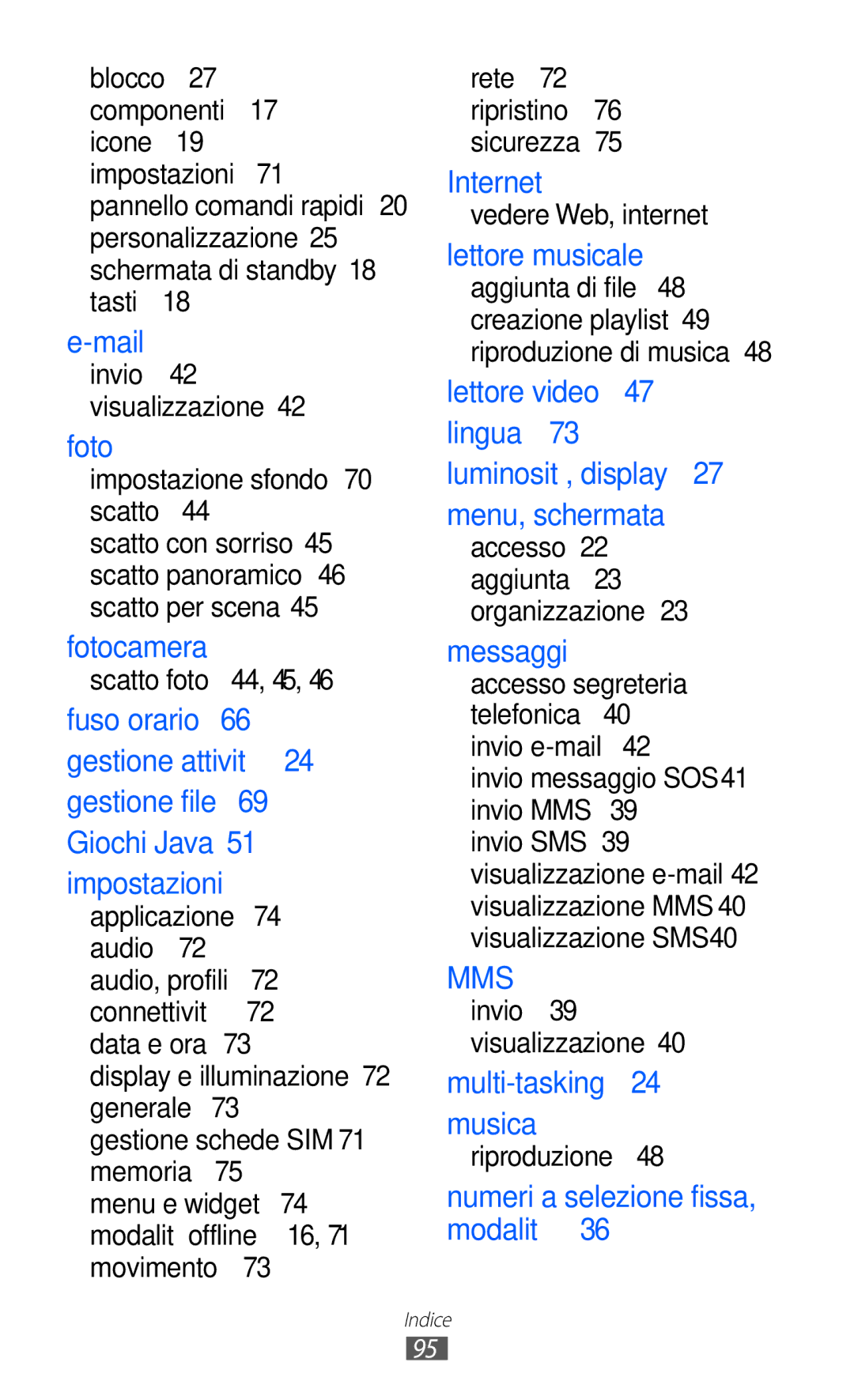 Samsung GT-C6712RWACIT manual Impostazione sfondo Scatto , Scatto per scena Rete , Vedere Web, internet, Invio e-mail  